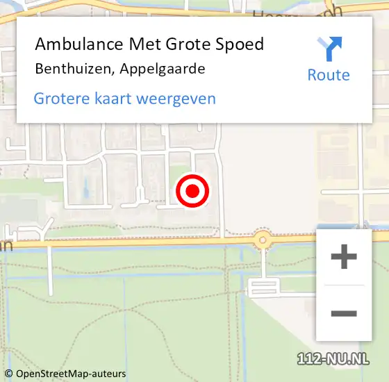 Locatie op kaart van de 112 melding: Ambulance Met Grote Spoed Naar Benthuizen, Appelgaarde op 13 mei 2015 10:13