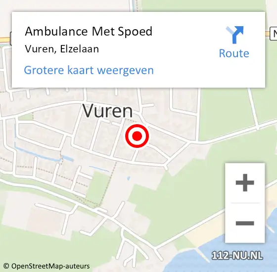 Locatie op kaart van de 112 melding: Ambulance Met Spoed Naar Vuren, Elzelaan op 13 mei 2015 10:19