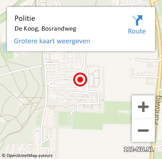 Locatie op kaart van de 112 melding: Politie De Koog, Bosrandweg op 13 mei 2015 10:43