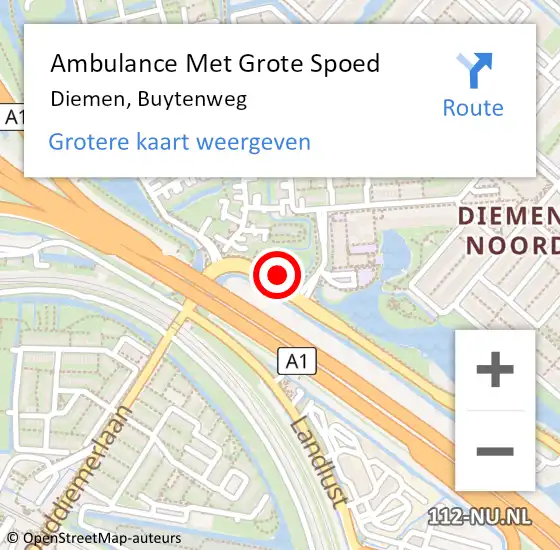 Locatie op kaart van de 112 melding: Ambulance Met Grote Spoed Naar Diemen, Buytenweg op 13 mei 2015 11:39