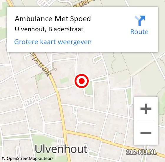 Locatie op kaart van de 112 melding: Ambulance Met Spoed Naar Ulvenhout, Bladerstraat op 13 mei 2015 12:19