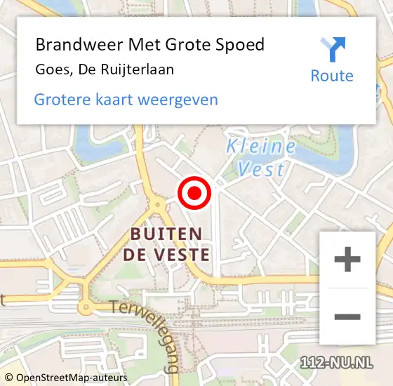 Locatie op kaart van de 112 melding: Brandweer Met Grote Spoed Naar Goes, De Ruijterlaan op 13 mei 2015 12:54