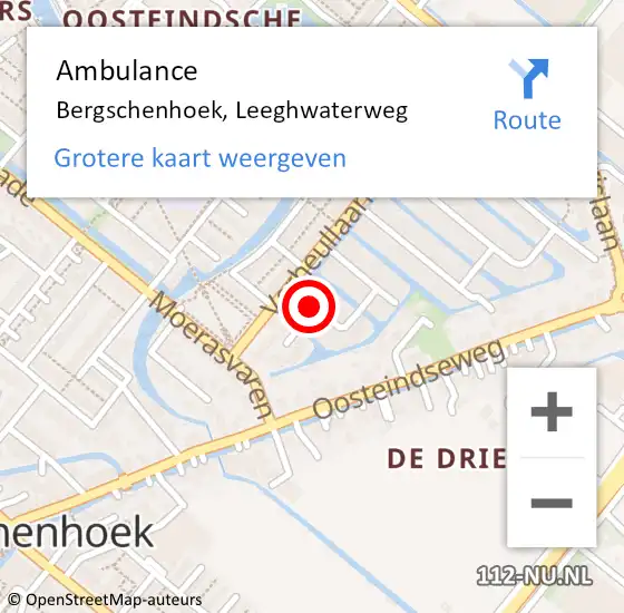 Locatie op kaart van de 112 melding: Ambulance Bergschenhoek, Leeghwaterweg op 13 mei 2015 13:03