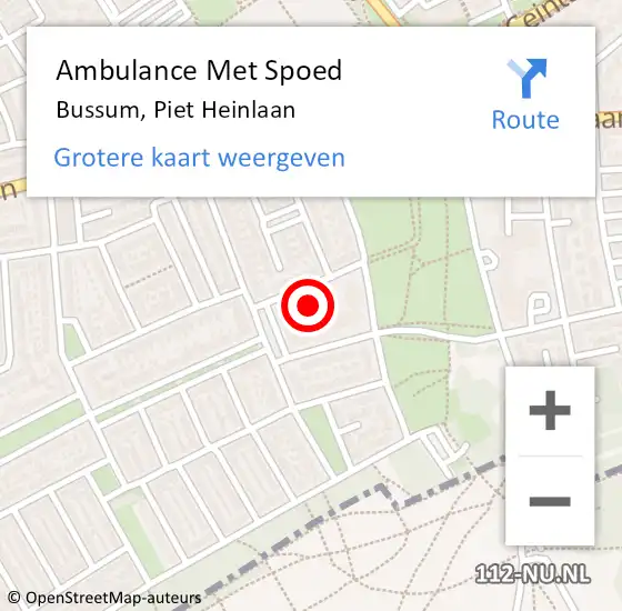 Locatie op kaart van de 112 melding: Ambulance Met Spoed Naar Bussum, Piet Heinlaan op 13 mei 2015 16:36