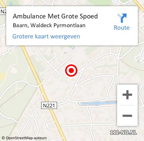 Locatie op kaart van de 112 melding: Ambulance Met Grote Spoed Naar Baarn, Waldeck Pyrmontlaan op 13 mei 2015 16:49