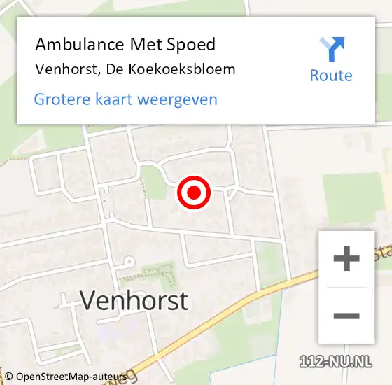 Locatie op kaart van de 112 melding: Ambulance Met Spoed Naar Venhorst, De Koekoeksbloem op 13 mei 2015 17:00