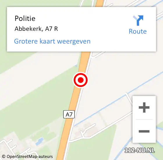 Locatie op kaart van de 112 melding: Politie Abbekerk, A7 R op 13 mei 2015 17:29