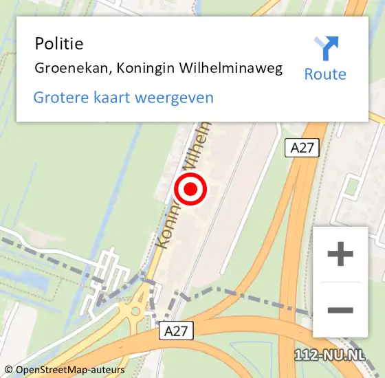 Locatie op kaart van de 112 melding: Politie Groenekan, Koningin Wilhelminaweg op 13 mei 2015 17:38