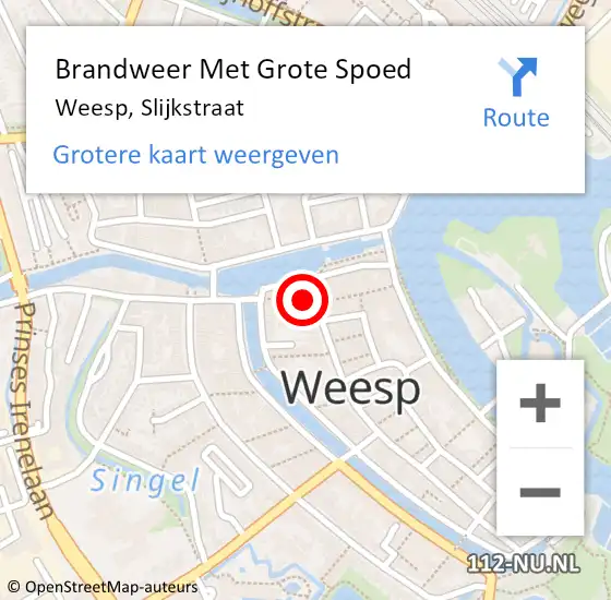 Locatie op kaart van de 112 melding: Brandweer Met Grote Spoed Naar Weesp, Slijkstraat op 13 mei 2015 18:19