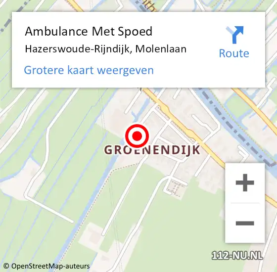 Locatie op kaart van de 112 melding: Ambulance Met Spoed Naar Hazerswoude-Rijndijk, Molenlaan op 13 mei 2015 18:59