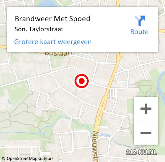 Locatie op kaart van de 112 melding: Brandweer Met Spoed Naar Son, Taylorstraat op 13 mei 2015 19:30