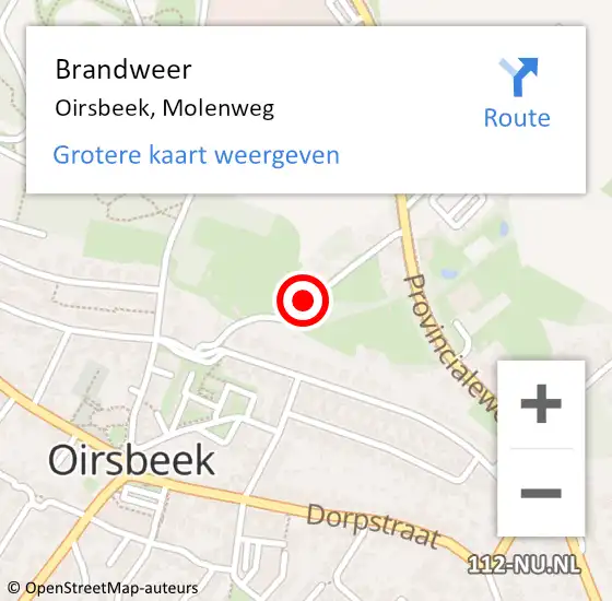 Locatie op kaart van de 112 melding: Brandweer Oirsbeek, Molenweg op 7 november 2013 16:57