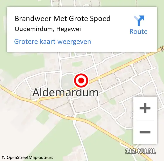 Locatie op kaart van de 112 melding: Brandweer Met Grote Spoed Naar Oudemirdum, Hegewei op 7 november 2013 16:58