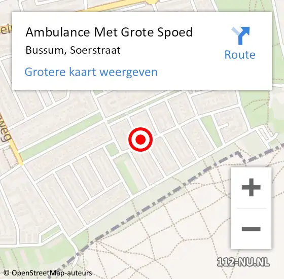 Locatie op kaart van de 112 melding: Ambulance Met Grote Spoed Naar Bussum, Soerstraat op 13 mei 2015 23:28