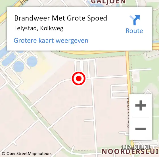 Locatie op kaart van de 112 melding: Brandweer Met Grote Spoed Naar Lelystad, Kolkweg op 14 mei 2015 00:46