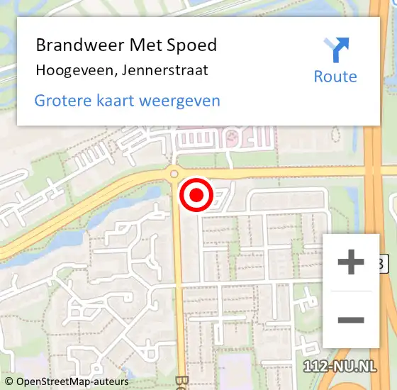 Locatie op kaart van de 112 melding: Brandweer Met Spoed Naar Hoogeveen, Jennerstraat op 14 mei 2015 01:09