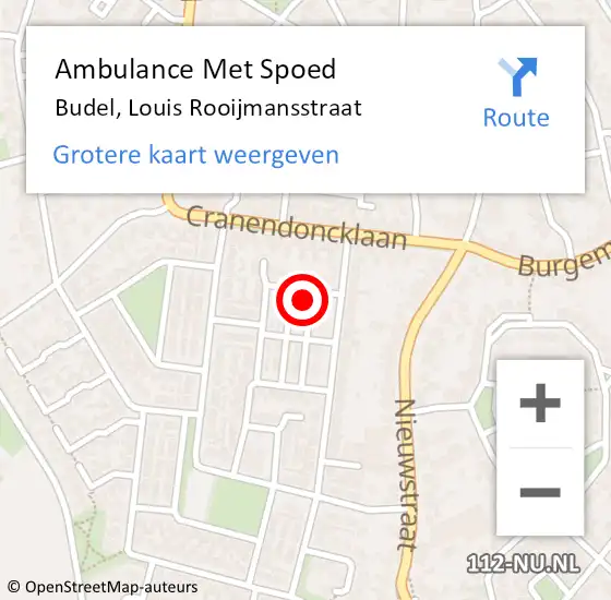 Locatie op kaart van de 112 melding: Ambulance Met Spoed Naar Budel, Louis Rooijmansstraat op 14 mei 2015 02:12