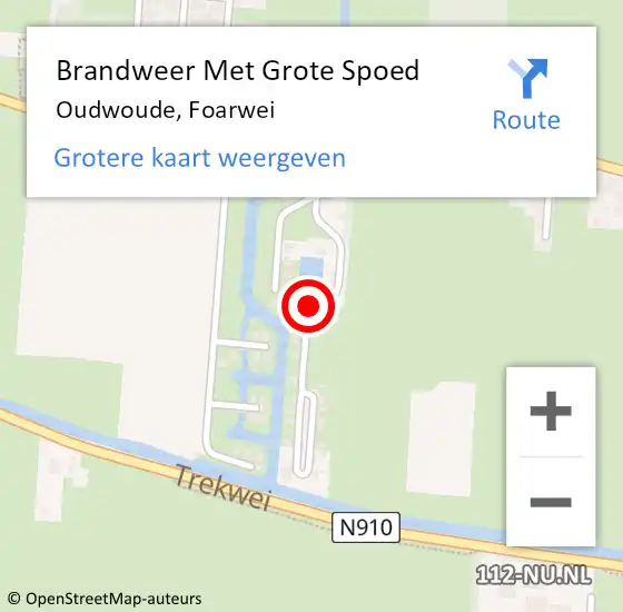 Locatie op kaart van de 112 melding: Brandweer Met Grote Spoed Naar Oudwoude, Foarwei op 14 mei 2015 02:21