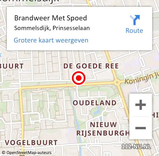 Locatie op kaart van de 112 melding: Brandweer Met Spoed Naar Sommelsdijk, Prinsesselaan op 7 november 2013 17:11