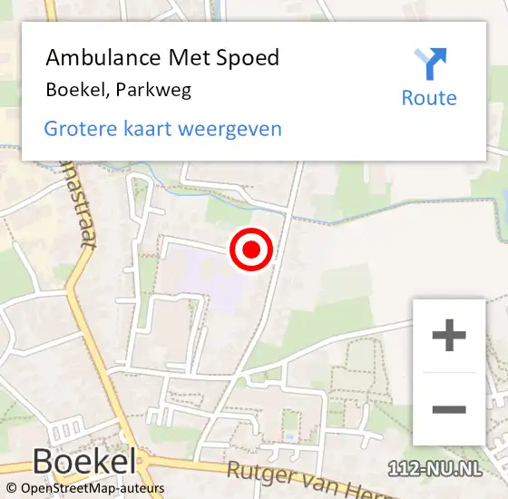 Locatie op kaart van de 112 melding: Ambulance Met Spoed Naar Boekel, Parkweg op 14 mei 2015 04:05