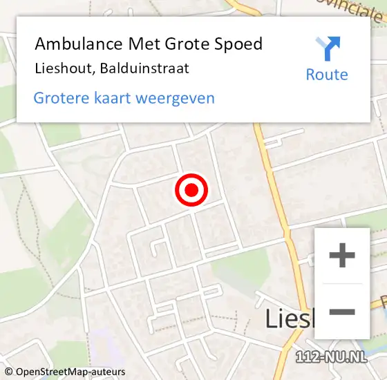 Locatie op kaart van de 112 melding: Ambulance Met Grote Spoed Naar Lieshout, Balduinstraat op 14 mei 2015 12:32