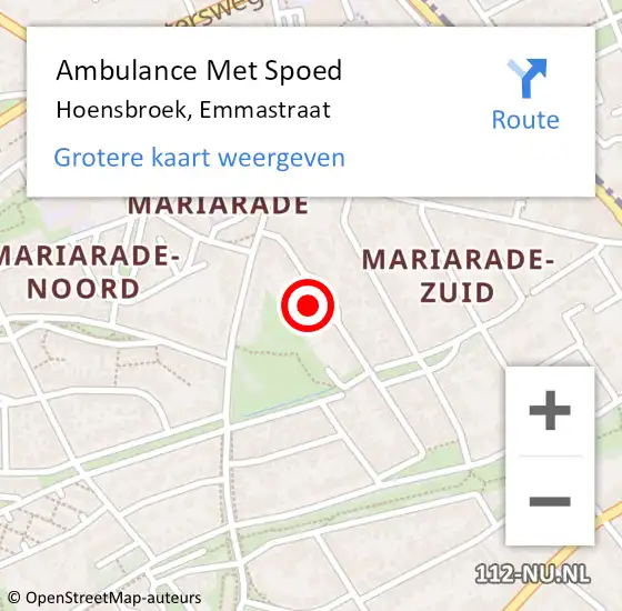 Locatie op kaart van de 112 melding: Ambulance Met Spoed Naar Hoensbroek, Emmastraat op 14 mei 2015 12:48