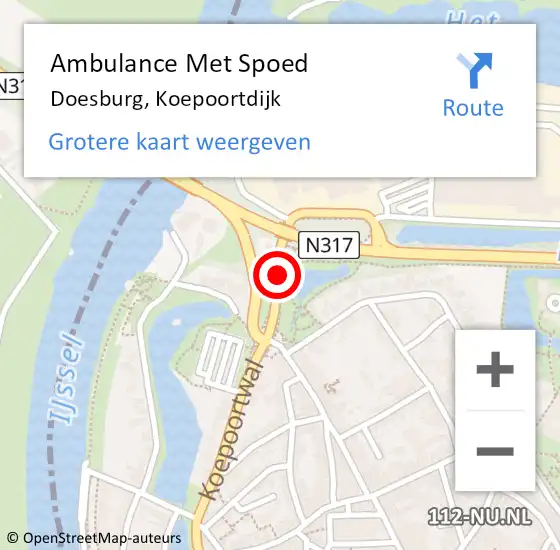 Locatie op kaart van de 112 melding: Ambulance Met Spoed Naar Doesburg, Koepoortdijk op 14 mei 2015 13:41