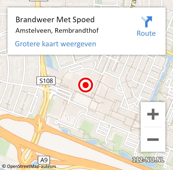 Locatie op kaart van de 112 melding: Brandweer Met Spoed Naar Amstelveen, Rembrandthof op 14 mei 2015 13:45