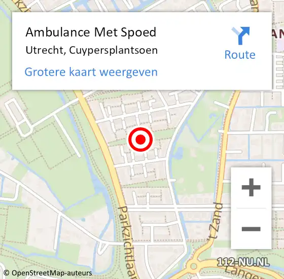 Locatie op kaart van de 112 melding: Ambulance Met Spoed Naar Utrecht, Cuypersplantsoen op 14 mei 2015 14:12