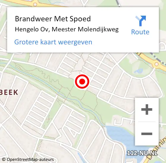 Locatie op kaart van de 112 melding: Brandweer Met Spoed Naar Hengelo Ov, Meester Molendijkweg op 14 mei 2015 14:46