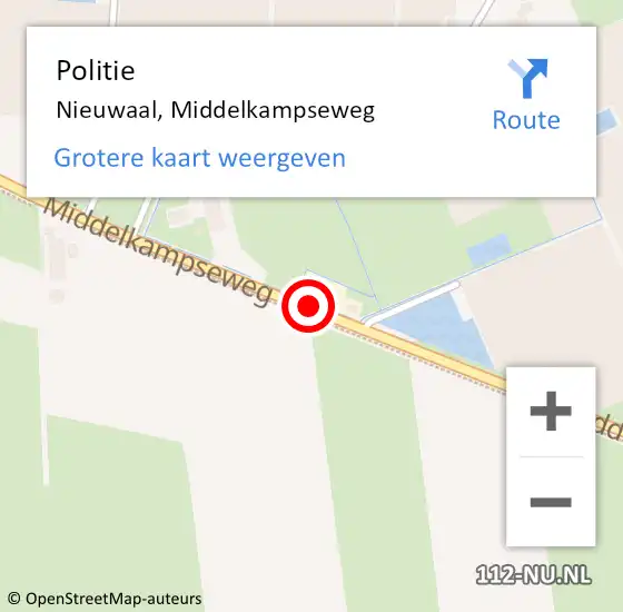 Locatie op kaart van de 112 melding: Politie Nieuwaal, Middelkampseweg op 14 mei 2015 16:59