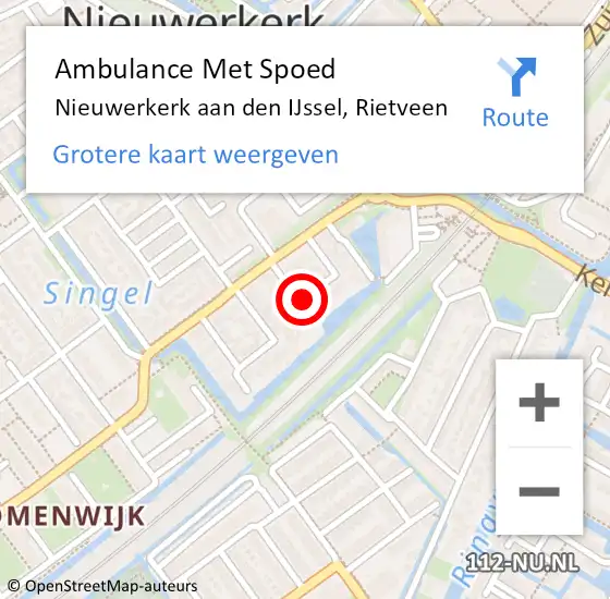 Locatie op kaart van de 112 melding: Ambulance Met Spoed Naar Nieuwerkerk aan den IJssel, Rietveen op 14 mei 2015 17:16