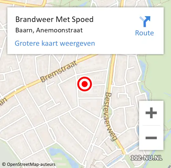 Locatie op kaart van de 112 melding: Brandweer Met Spoed Naar Baarn, Anemoonstraat op 14 mei 2015 18:09