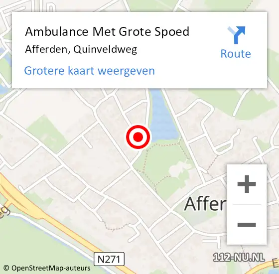 Locatie op kaart van de 112 melding: Ambulance Met Grote Spoed Naar Afferden, Quinveldweg op 14 mei 2015 18:17
