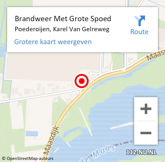 Locatie op kaart van de 112 melding: Brandweer Met Grote Spoed Naar Poederoijen, Karel Van Gelreweg op 7 november 2013 18:09