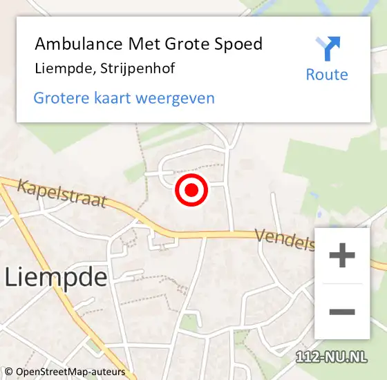 Locatie op kaart van de 112 melding: Ambulance Met Grote Spoed Naar Liempde, Strijpenhof op 14 mei 2015 19:51