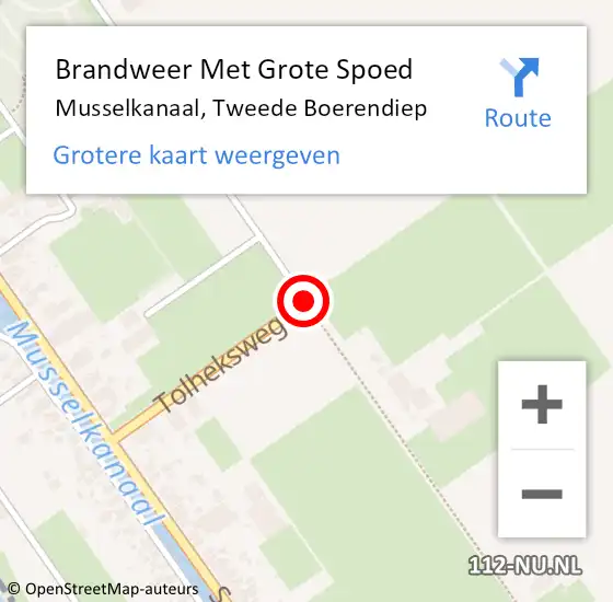 Locatie op kaart van de 112 melding: Brandweer Met Grote Spoed Naar Musselkanaal, Tweede Boerendiep op 14 mei 2015 20:07