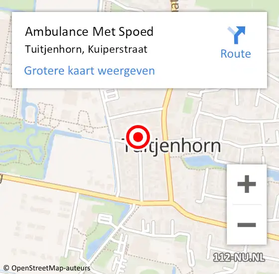 Locatie op kaart van de 112 melding: Ambulance Met Spoed Naar Tuitjenhorn, Kuiperstraat op 14 mei 2015 23:08