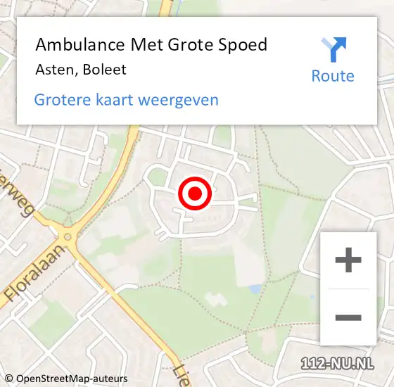 Locatie op kaart van de 112 melding: Ambulance Met Grote Spoed Naar Asten, Boleet op 15 mei 2015 00:26