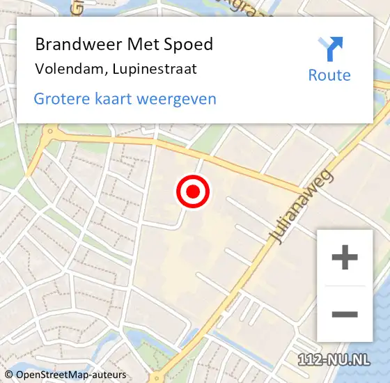 Locatie op kaart van de 112 melding: Brandweer Met Spoed Naar Volendam, Lupinestraat op 15 mei 2015 02:17