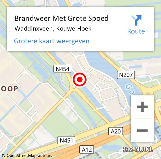 Locatie op kaart van de 112 melding: Brandweer Met Grote Spoed Naar Waddinxveen, Kouwe Hoek op 15 mei 2015 03:43