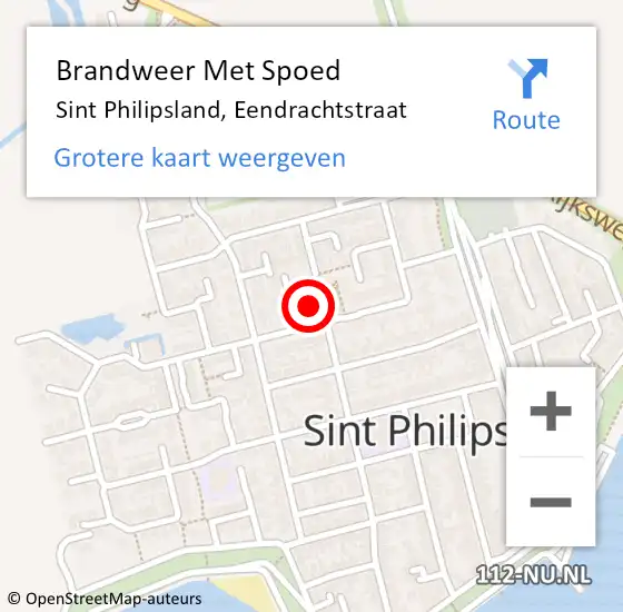 Locatie op kaart van de 112 melding: Brandweer Met Spoed Naar Sint Philipsland, Eendrachtstraat op 15 mei 2015 06:33