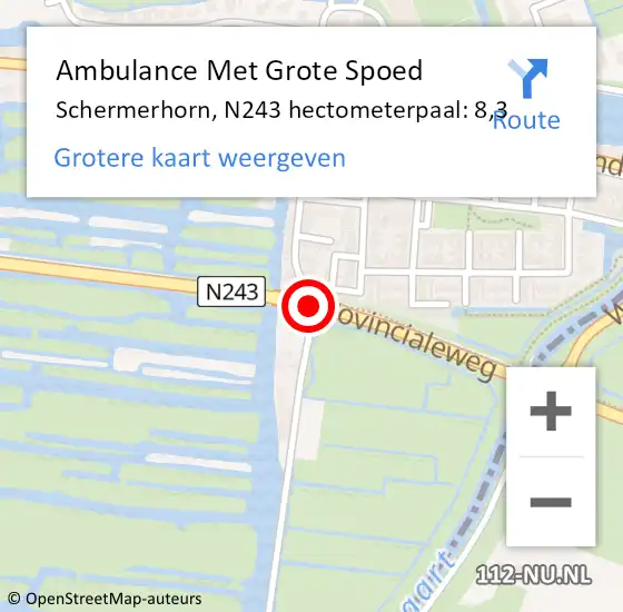 Locatie op kaart van de 112 melding: Ambulance Met Grote Spoed Naar Schermerhorn, N243 hectometerpaal: 8,3 op 15 mei 2015 06:50