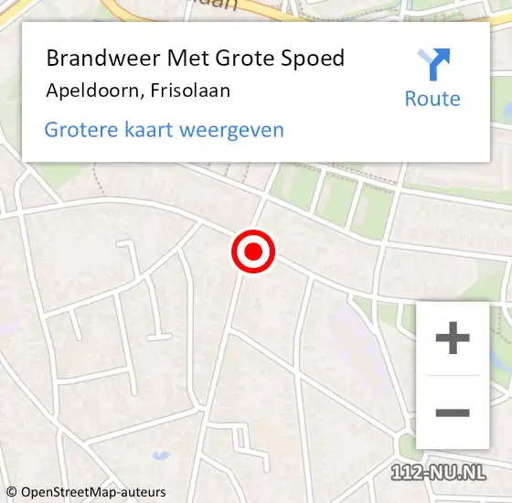 Locatie op kaart van de 112 melding: Brandweer Met Grote Spoed Naar Apeldoorn, Frisolaan op 15 mei 2015 08:59