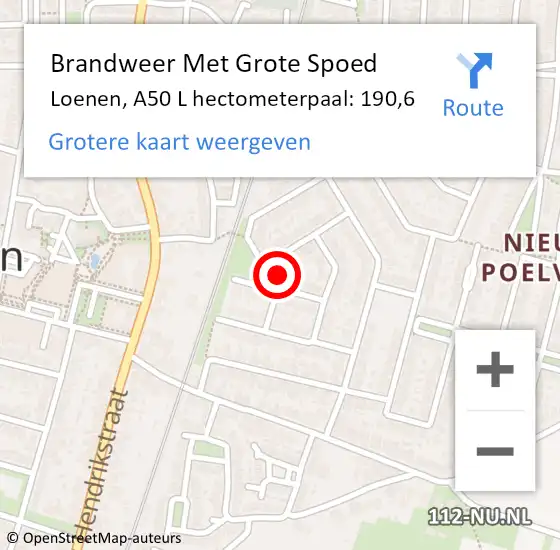 Locatie op kaart van de 112 melding: Brandweer Met Grote Spoed Naar Loenen, A50 L hectometerpaal: 190,6 op 15 mei 2015 09:55