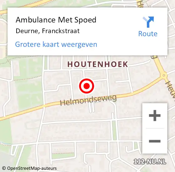 Locatie op kaart van de 112 melding: Ambulance Met Spoed Naar Deurne, Franckstraat op 15 mei 2015 10:05