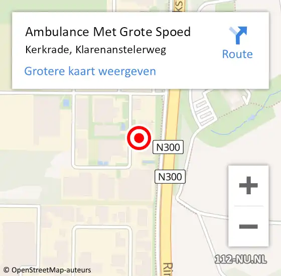 Locatie op kaart van de 112 melding: Ambulance Met Grote Spoed Naar Kerkrade, Klarenanstelerweg op 15 mei 2015 12:57