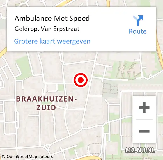 Locatie op kaart van de 112 melding: Ambulance Met Spoed Naar Geldrop, Van Erpstraat op 15 mei 2015 14:44