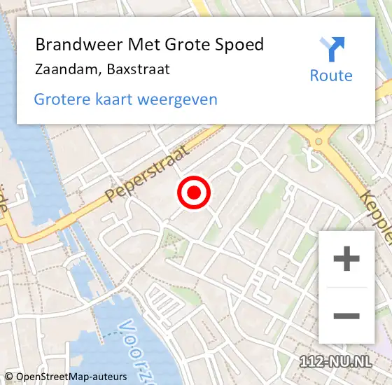 Locatie op kaart van de 112 melding: Brandweer Met Grote Spoed Naar Zaandam, Baxstraat op 15 mei 2015 15:18