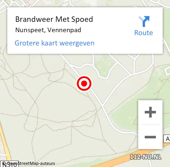 Locatie op kaart van de 112 melding: Brandweer Met Spoed Naar Nunspeet, Vennenpad op 15 mei 2015 15:27